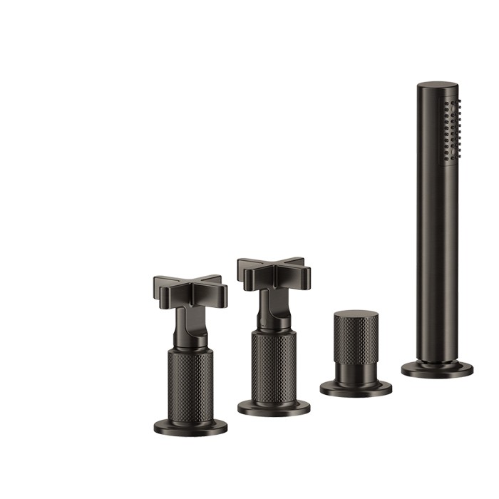 Gessi Смеситель для ванны на 4 отверстия для наполнения через слив-перелив, переключатель, шланг 1,50 м, Inciso, 58143#299 цвет: black xl