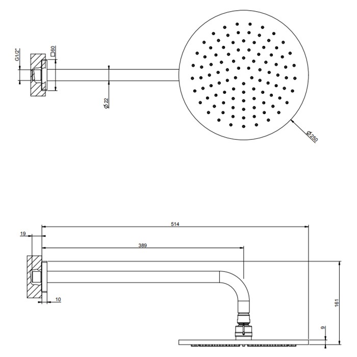 Gessi Душевая головка шарнирная для настенного крепления на 1/2” d250мм, Rilievo, 59148#031 цвет: хром