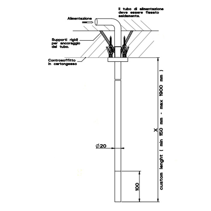 Gessi Излив потолочный, комбинируемый с удаленным управлением, Flessa, 54096#239 цвет: шлифованная сталь