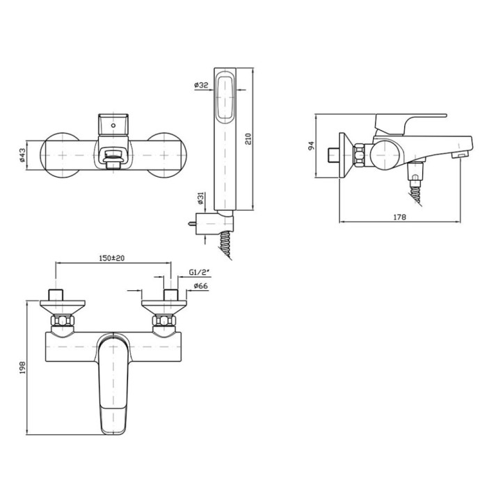 Zucchetti смеситель для ванны/душа, настенный, wind, хром арт. zwn103
