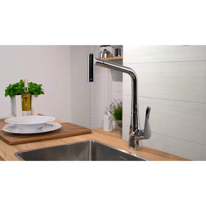 Hansgrohe смеситель для кухни 320 с выдвижным изливом, Metris Select M71, хром арт. 14884000