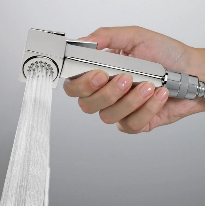 Bossini комплект гигиенический с прогрессивным смесителем brass с лейкой и шлангом, cube brass, черный арт. e38001b.083