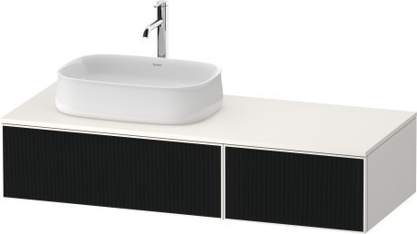 Duravit тумба подвесная с вырезом под раковину слева 550 мм х 1300 мм х 281 мм, zencha, ze4816063840000 цвет: чёрное стекло/белый суперматовый