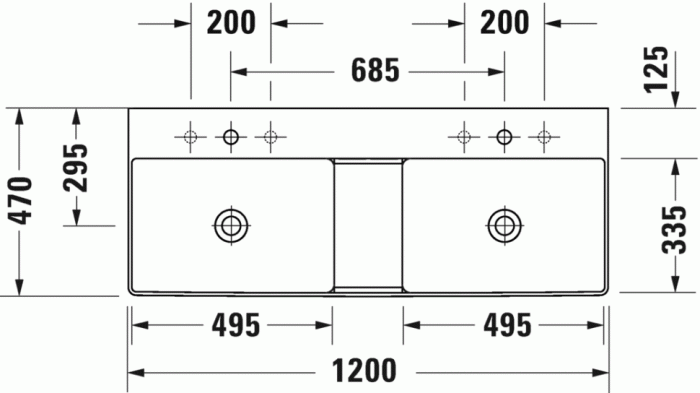 Duravit раковина подвесная двойная с одним отверстием под смеситель, без перелива, durasquare, 2353120041 цвет: белый