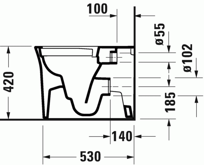Duravit унитаз напольный приставной 370 мм х 580 мм, с вертикальным смывом, white tulip, 2001092000 цвет: белый