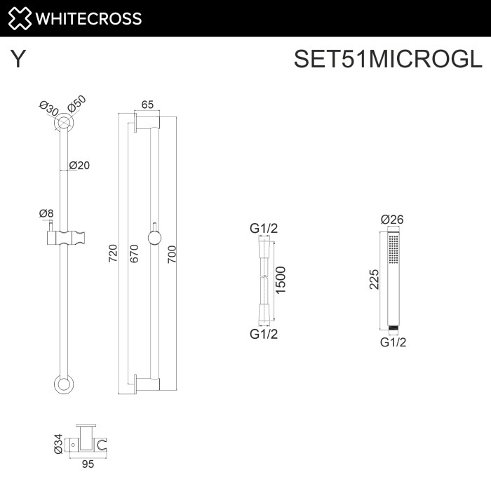 Душевой гарнитур на штанге, Whitecross, золото арт. SET51MICROGL