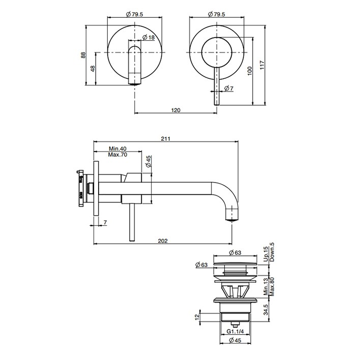 Fima Carlo Frattini смеситель для раковины, встраиваемый, излив: 20см., spillo up, черный арт. f3051wlx9ns
