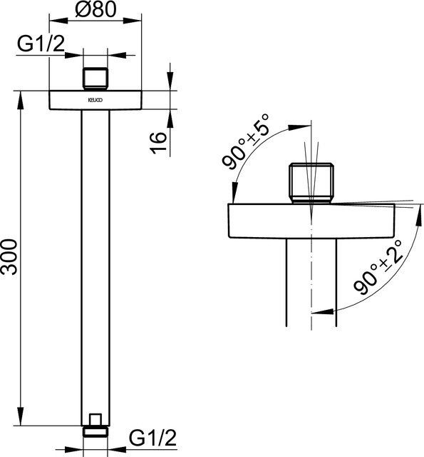Keuco держатель для верхнего душа потолочный 300 мм, с круглой розеткой, universal, черный матовый арт. 51689 370300