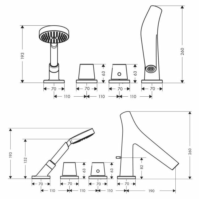 AXOR термостат на край ванны, Starck Organic, хром арт. 12426000