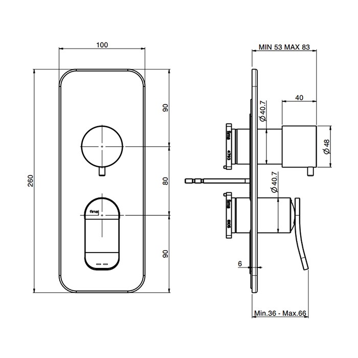 Fima Carlo Frattini смеситель для душа, встраиваемый, с переключателем, без внутр. части, flo, хром арт. f3809x6cr