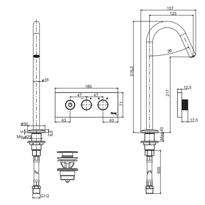 Fima Carlo Frattini смеситель для раковины, встраиваемый, изливом на 1 отв., switch on, хром арт. f5951ccr