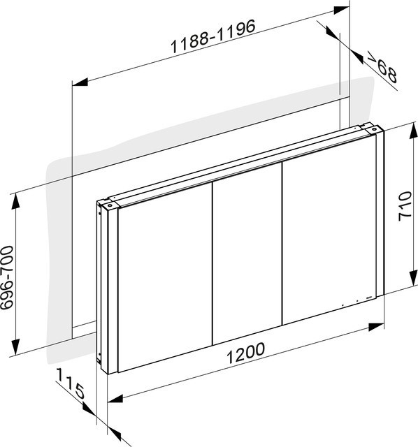 Keuco шкаф с подсветкой и подогревом для встраиваемого монтажа 115 мм х 1200 мм х 710 мм, с 3 поворотными дверцами, somaris, дуб светлый арт. 14514 853101