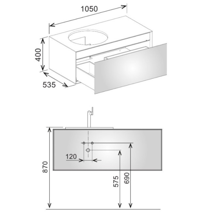 Keuco тумба под умывальник, 1050х400х535 мм отверстие слева 1 ящик фасад и, edition lignatur, арт. 33371 800121
