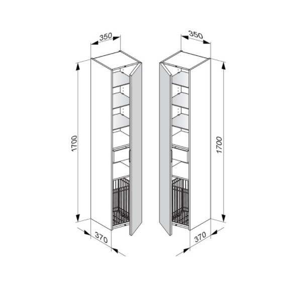 Keuco шкаф - пенал высокий подвесной петли справа, 3 стеклянные полки, с бельевой корзиной, edition 11, трюфель арт. 31331 140002