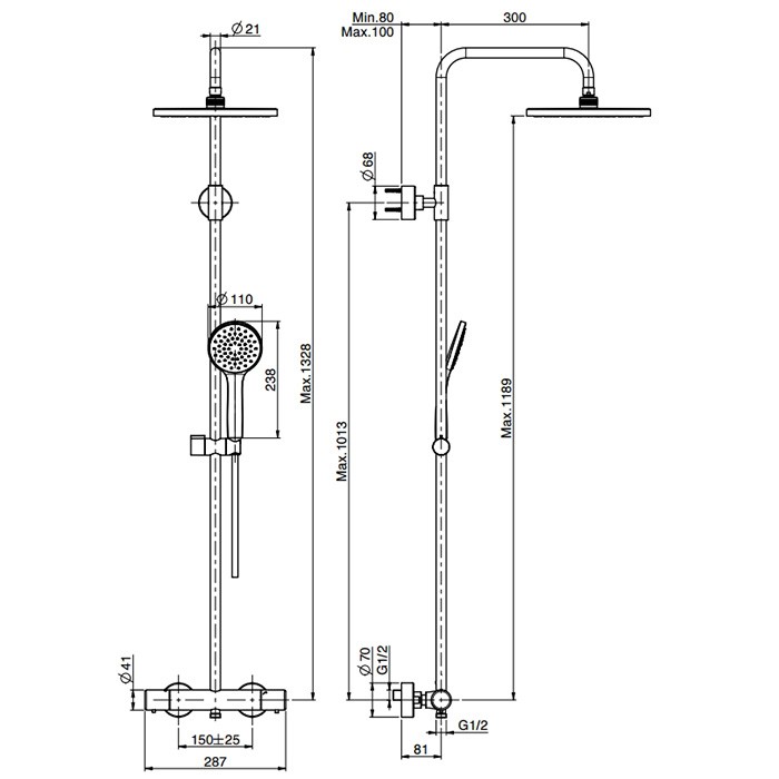 Fima Carlo Frattini душевая стойка, верхний душ 25см., с термостатическим смесителем, держателем и ручным душем colonne doccia, хром арт. f4925/rp251cr
