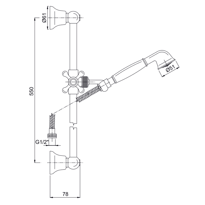Fima Carlo Frattini душевой гарнитур, в комплекте: стойка, шланг 1500 мм, ручной душ, держатель wellness, бронза арт. f2044br