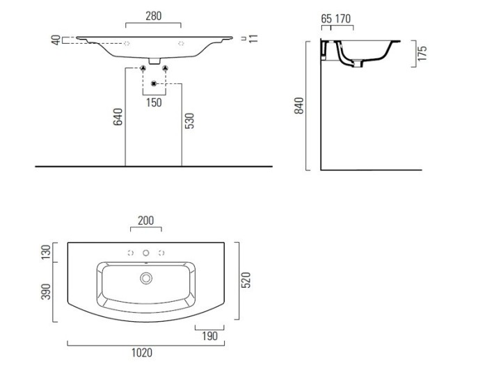 GSI Подвесная раковина 102х52х17,5 см, санфарфор, Pura - 8825111