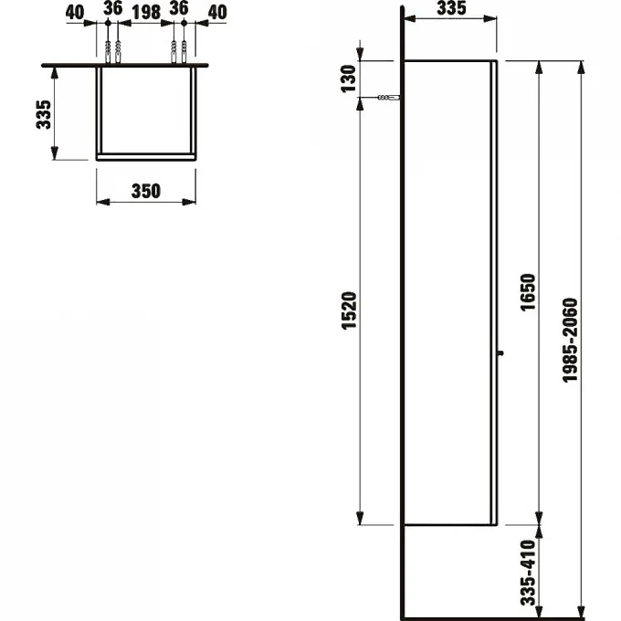 LAUFEN шкафчик высокий 4 полки стеклянные, петли слева 350x335x1650 мм, PALACE - 4.0202.1.075.463.R