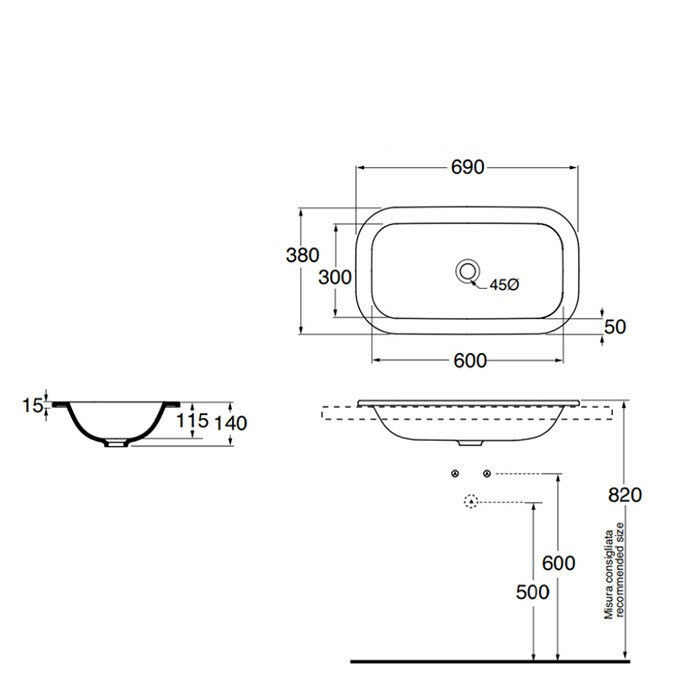 Azzurra Раковина 38x69 GLAZE, GLLI06938000BI (GLZ 69x38/IN bi) цвет: белый