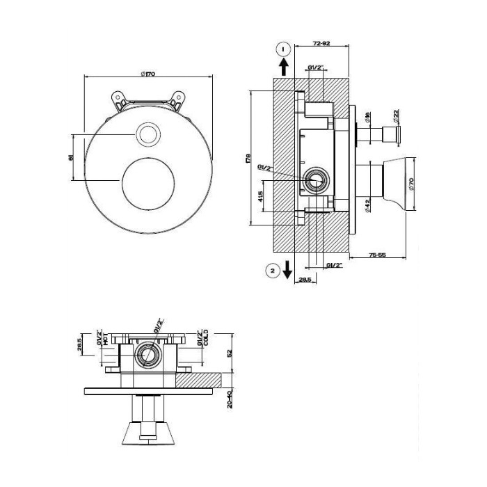 Gessi Встраиваемый однорычажный смеситель на 2 выхода с авт перекл., Cono, 45079#031 цвет: хром