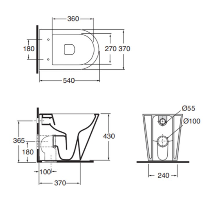 AZZURRA унитаз приставной 54х37х43см слив универсальный, антигрязевое покрытие, с креплением, FORMA, FMVCTPE00000BI цвет: белый