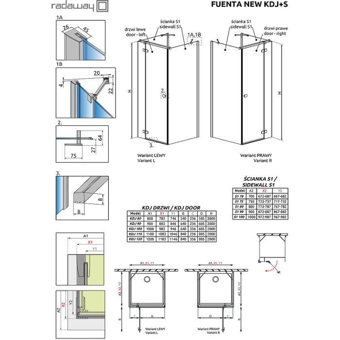 Radaway душевая дверь kdj+s 120 r профиль хром стекло прозрачное, Fuenta New - 384024-01-01R