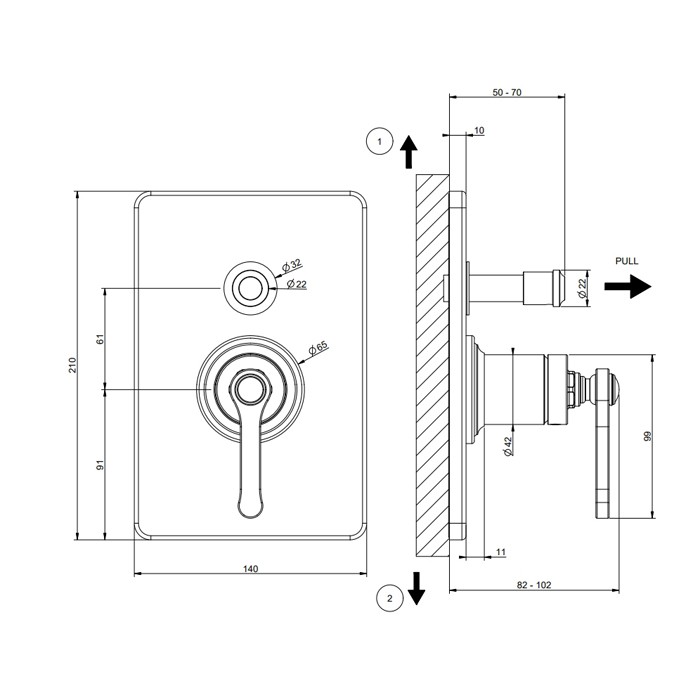 Gessi Смеситель встраиваемый, однорычажный, с переключателем на 2 положения, внешняя часть, Venti20, 65079#031 цвет: хром