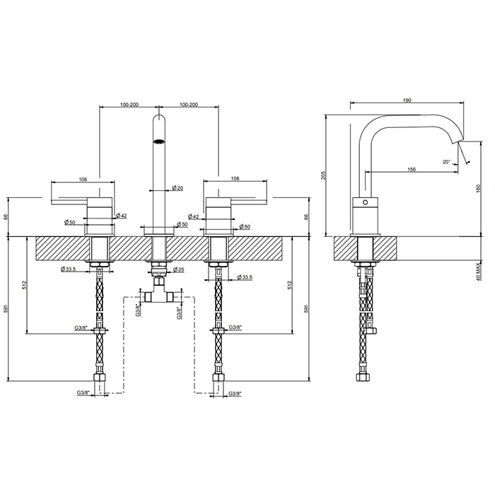 Gessi Смеситель для раковины, на 3 отв., излив: 15.6см, h: 20.1см, 316, 54012#726 цвет: warm bronze brushed pvd