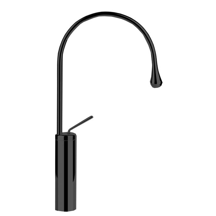 Gessi Смеситель для раковины на 1 отверстие, высокий, излив 244мм R=125, с фиксированным носиком, Goccia, 33810#299 цвет: черный