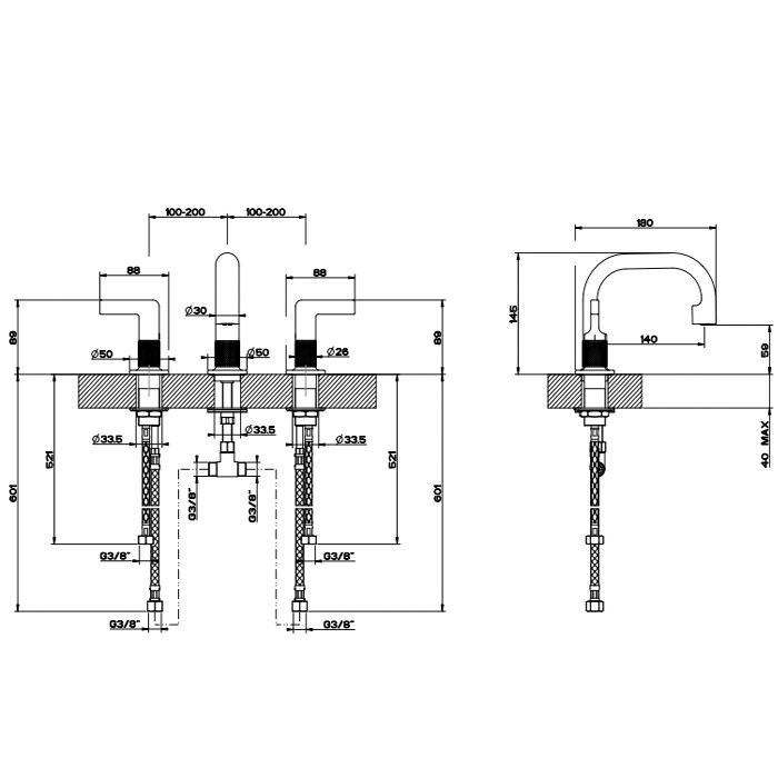 Gessi Смеситель для раковины, 3 отв., Inciso, 58012#031 цвет: хром