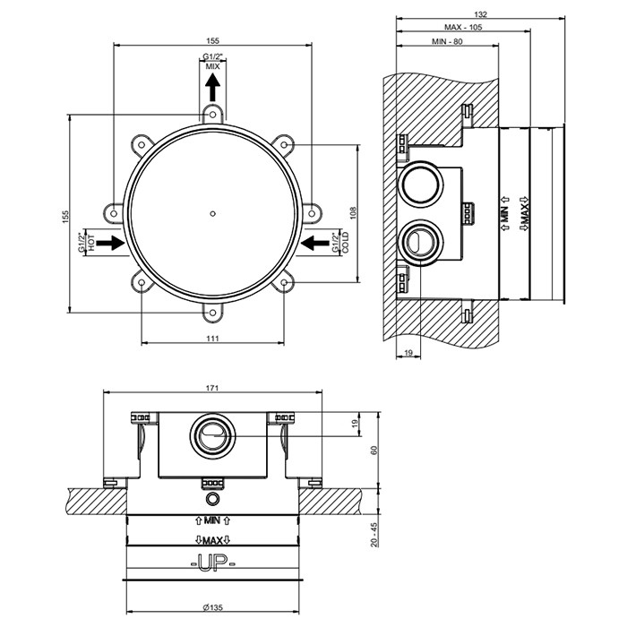 Gessi Встраиваемая часть для термостатического смесителя с 1 запорной кнопкой, Hi Fi Comfort, 38266#031 цвет: хром