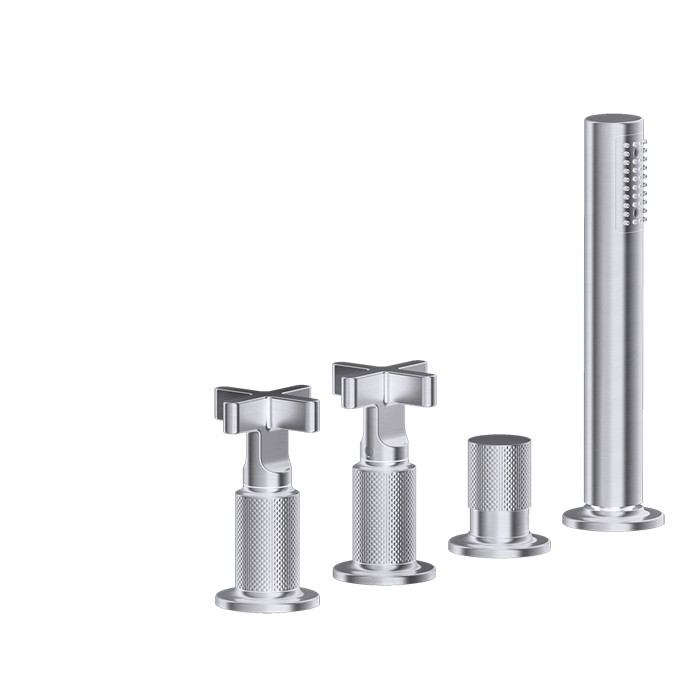 Gessi Смеситель для ванны на 4 отверстия для наполнения через слив-перелив, переключатель, с ручным душем, Inciso, 58143#149 цвет: finox