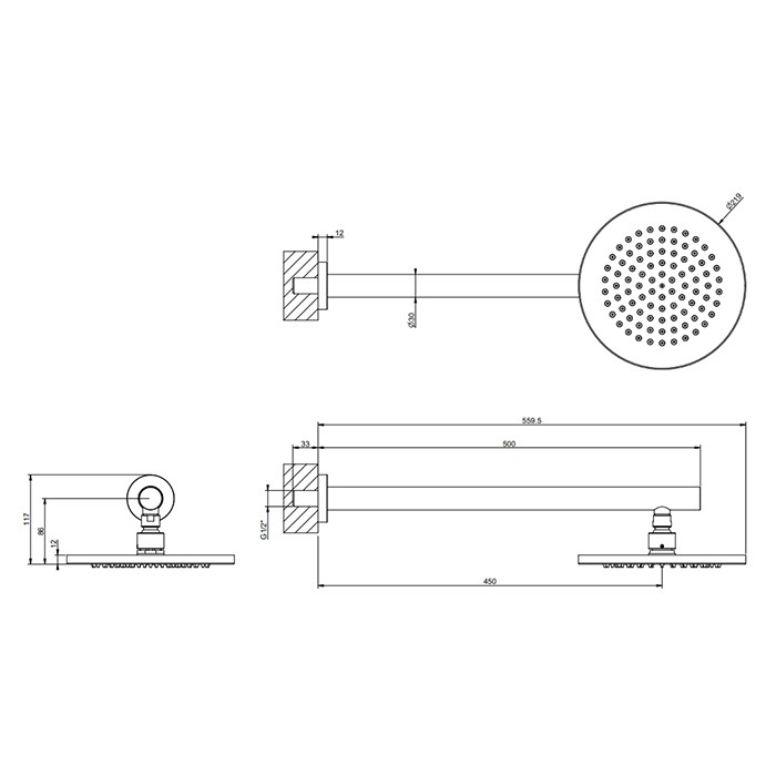 Gessi Душевая головка шарнирная для настенного крепления на 1/2", d21.9см, 316, 54149#239 цвет: steel brushed