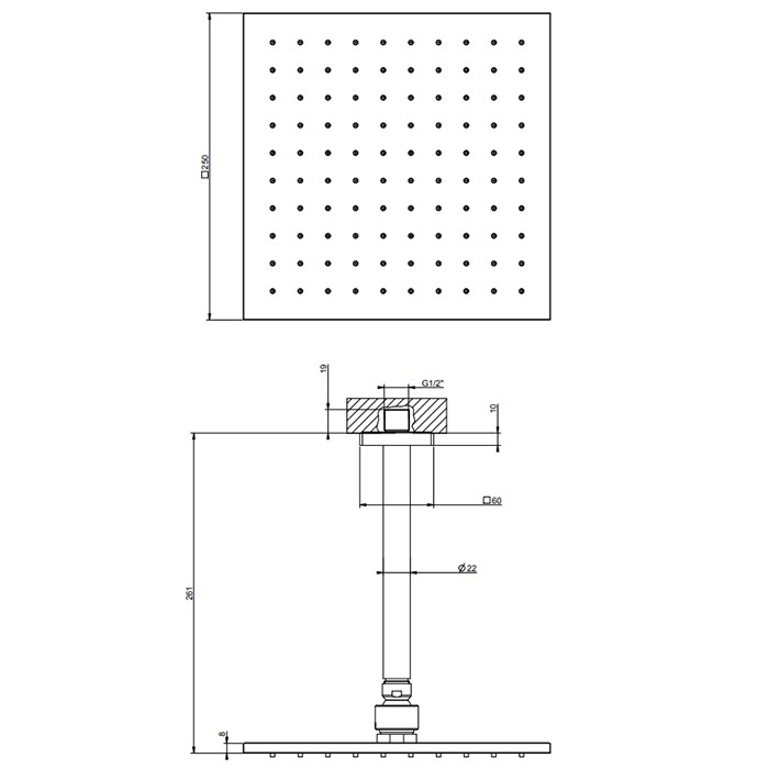 Gessi Потолочная душевая головка шарнирная 250x250 мм на 1/2", Rilievo, 59155#031 цвет: хром