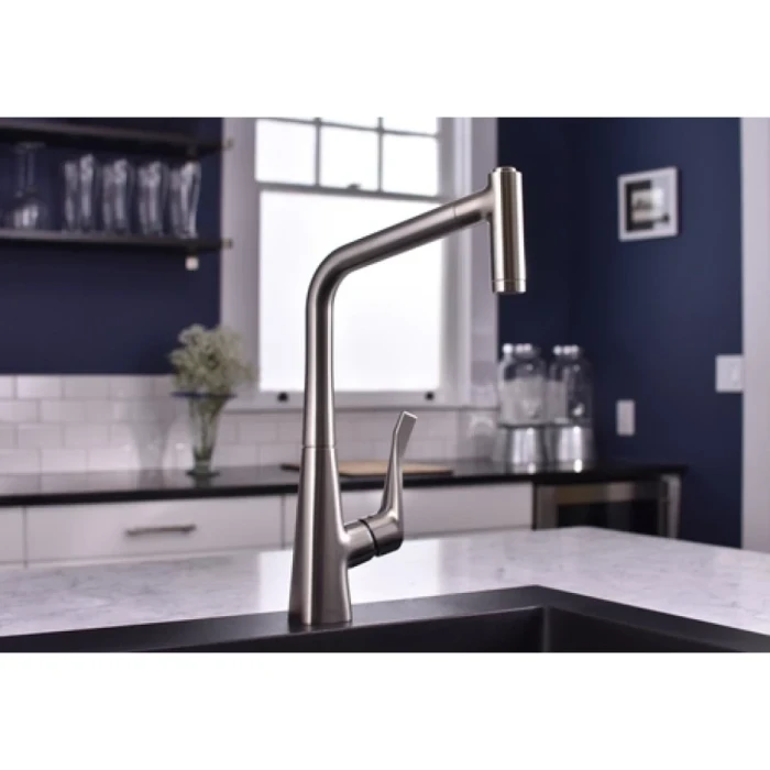 Hansgrohe смеситель для кухни 320 с выдвижным изливом, Metris Select M71, нержавеющая сталь арт. 14884800