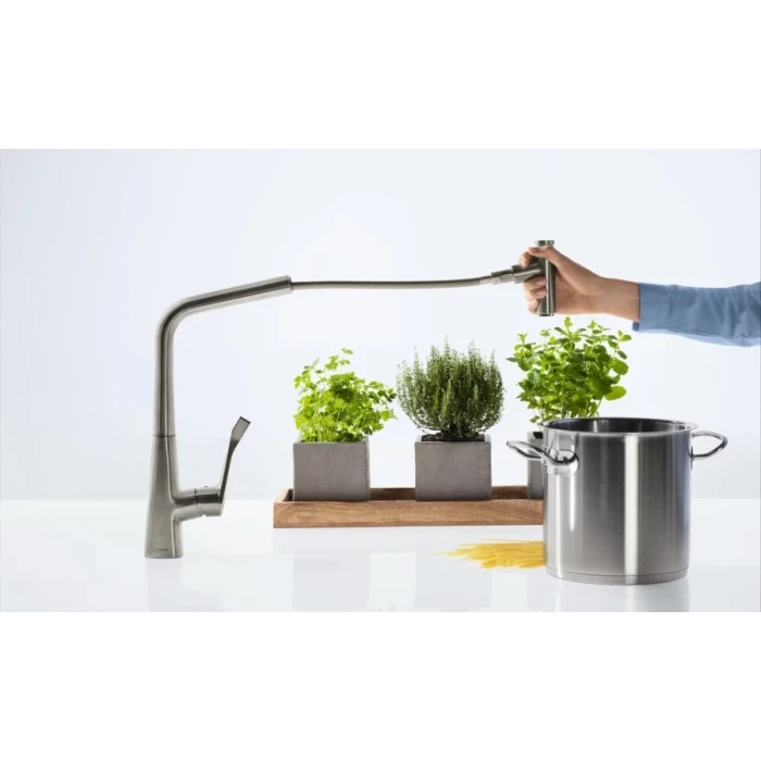 Hansgrohe смеситель для кухни 320 с выдвижным изливом, Metris Select M71, нержавеющая сталь арт. 14884800