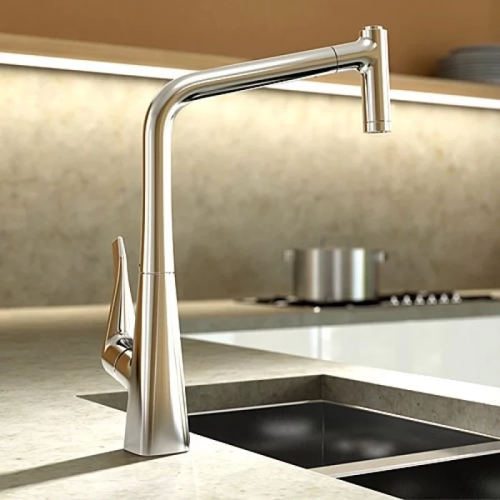 Hansgrohe смеситель для кухни 320 с выдвижным изливом, Metris Select M71, нержавеющая сталь арт. 14884800