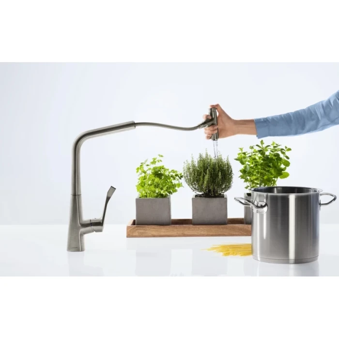 Hansgrohe смеситель для кухни 320 с выдвижным изливом, Metris Select M71, нержавеющая сталь арт. 14884800