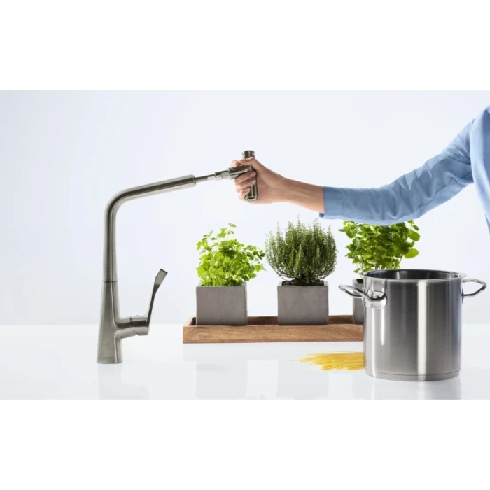 Hansgrohe смеситель для кухни 320 с выдвижным изливом, Metris Select M71, нержавеющая сталь арт. 14884800
