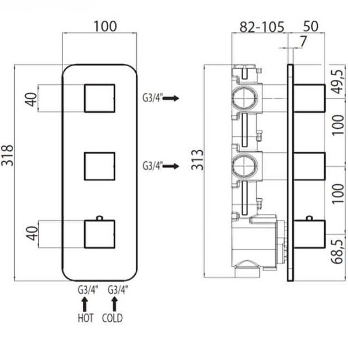 Bossini наружняя часть термостата с цельной панелью, золото, outlets, золото арт. z031204.021