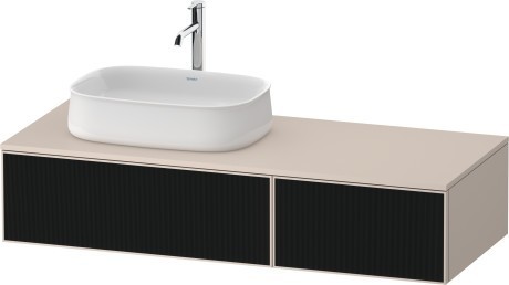 Duravit тумба подвесная с вырезом под раковину слева 550 мм х 1300 мм х 281 мм, zencha, ze4816063830000 цвет: чёрное стекло/серо-коричневый суперматовый