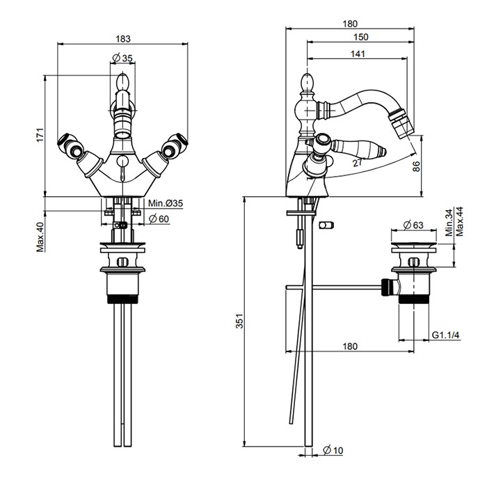 Fima Carlo Frattini смеситель для биде, на 1 отв., с донным клапаном, herend, хром арт. f5412cbcr