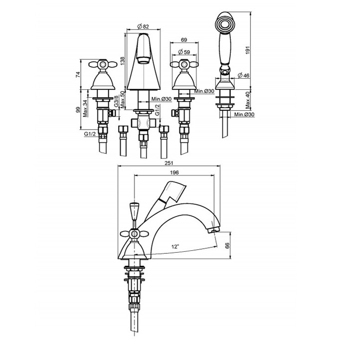 Fima Carlo Frattini смеситель к борту ванны, olivia, хром арт. f5014cr f2193