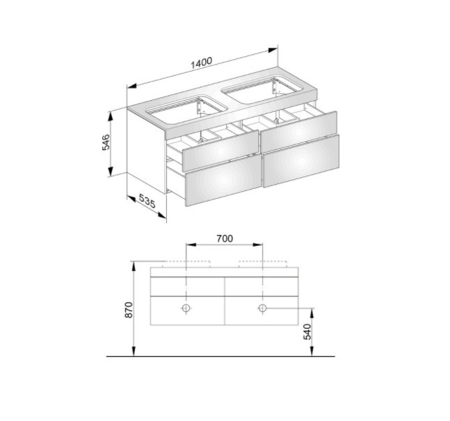Keuco тумба подвесная под раковину с отверстиями под смеситель, с четырьмя выдвижными фронтами, edition 400, антрацит арт. 31575 390100
