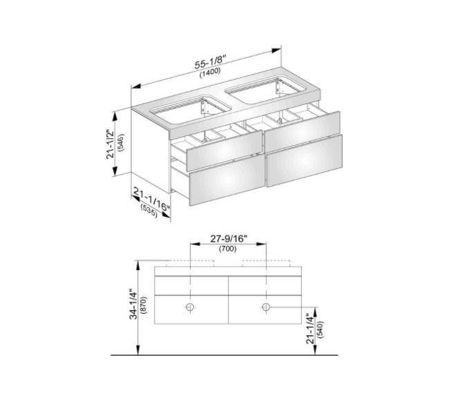 Keuco тумба подвесная под раковину с отверстиями под смеситель, с четырьмя выдвижными фронтами, edition 400, антрацит арт. 31575 390100
