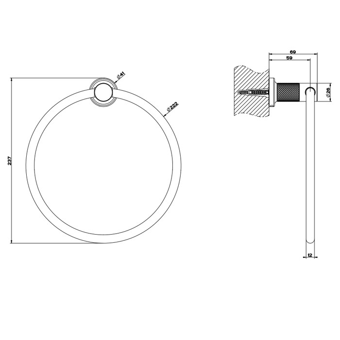 Gessi Полотенцедержатель кольцевой 23.7см., подвесной, Inciso, 58509#299 цвет: nero xl