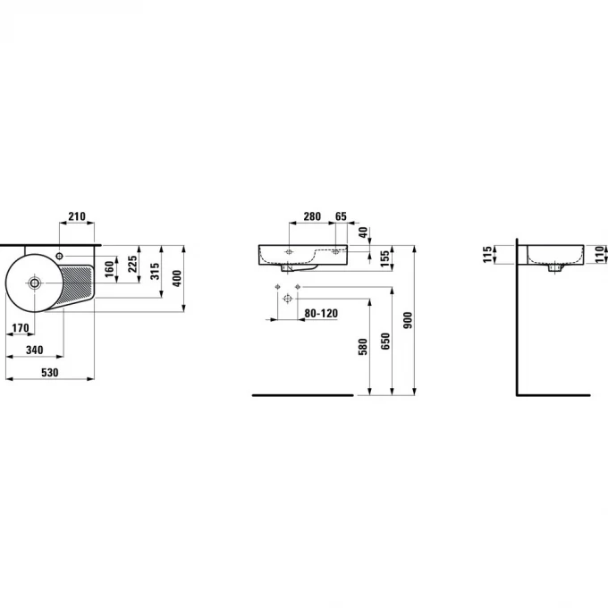 LAUFEN раковина с полочкой и местом для смесителя справа, VAL - 8.1528.8.000.106.1