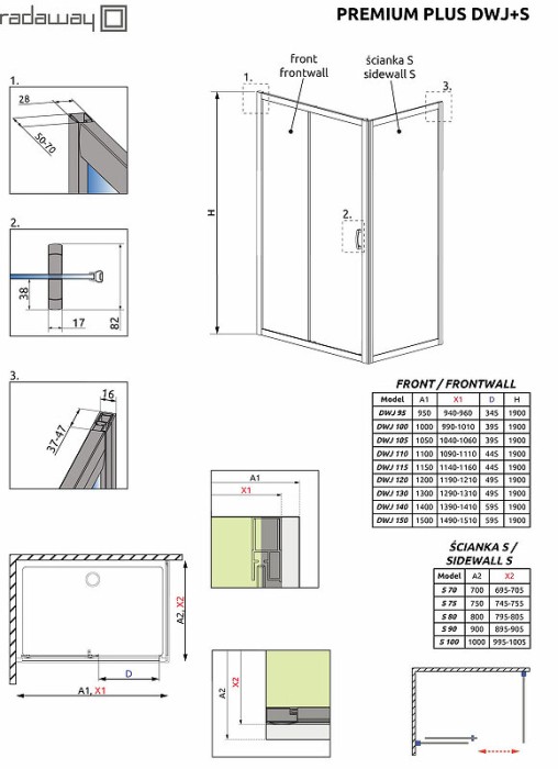Radaway душевая дверь dwj 120 профиль хром стекло прозрачное, Premium Plus - 33313-01-01N