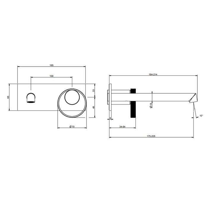 Gessi Смеситель для раковины, встраиваемый с изливом 19.4-21.4см, (внешняя часть) цвет: Black Metal Brushed PVD, Anello, 63389#707 цвет: black metal brushed pvd