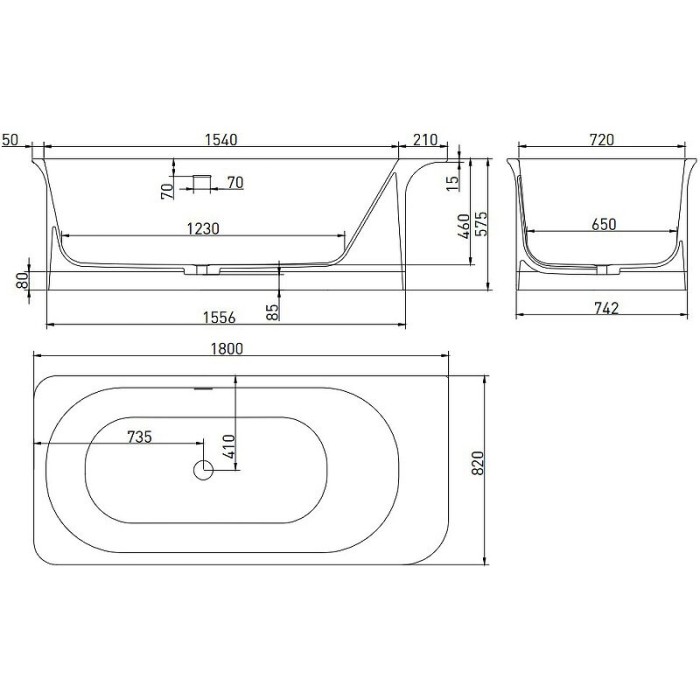 Salini ванна отдельностоящая 180x82, ninfea, 102721mrf цвет: матовый белый